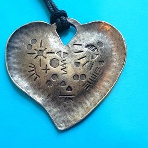 Hammered Metal Heart Pendant with Braided Cord Necklace.